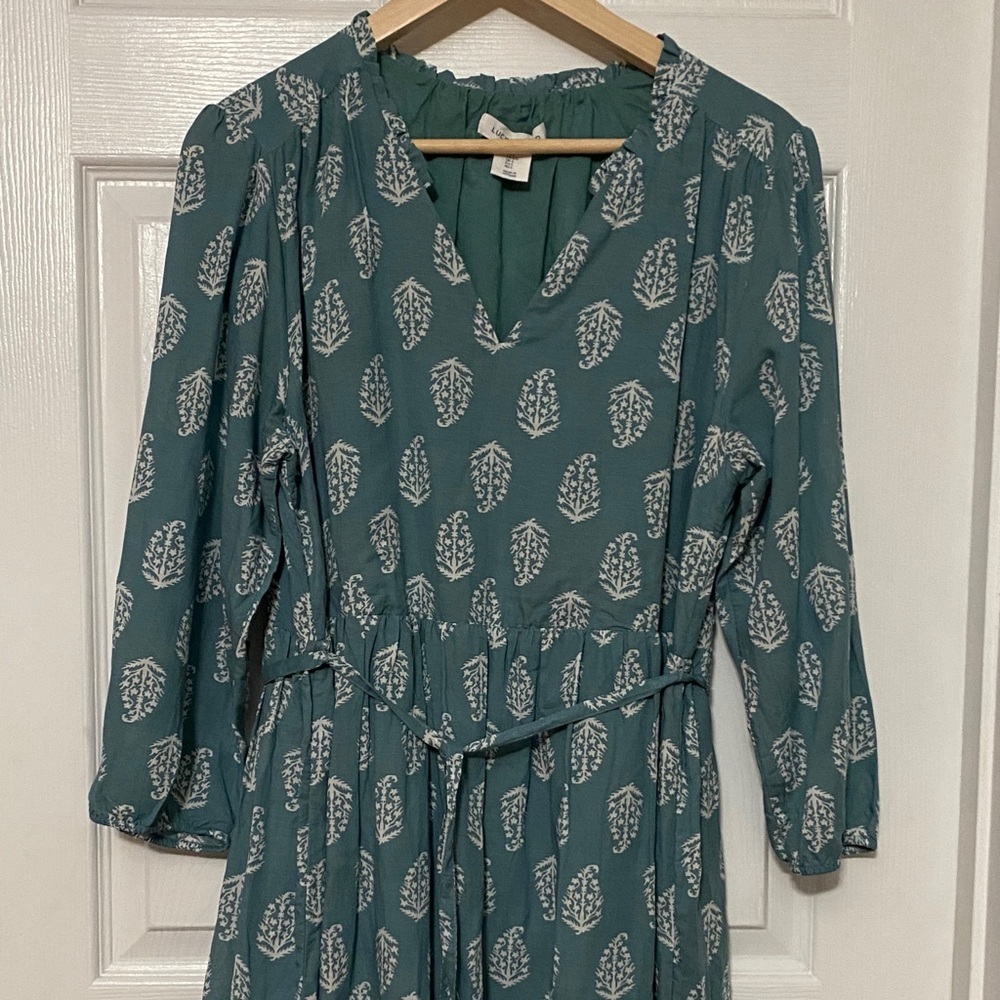 Lucky Brand Green Long Sleeve Dress with Leaf Pattern - Picture 2 of 7